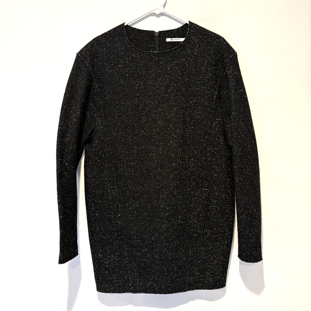 T Alexander Wang Sweater Mini Dress Black Speckle Long Sleeve Side Pocket Small